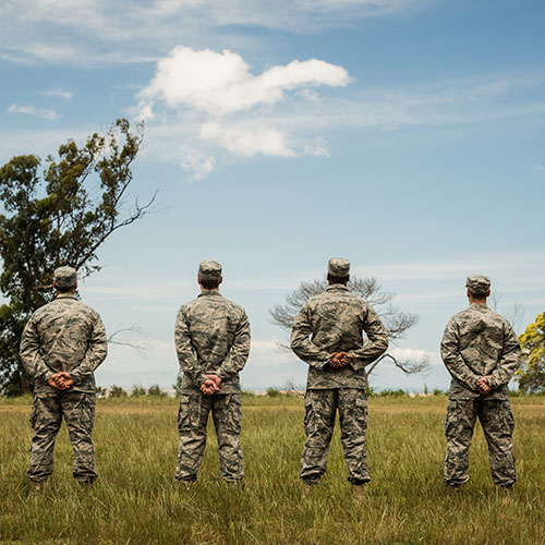Group Of Military Soldiers Standing In Line